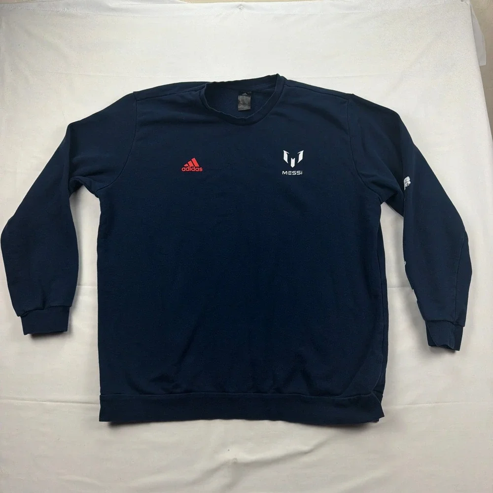 Adidas Messi Crewneck Sweatshirt Graphic Sleeve Pullover Navy Blue Mens‎ 2XL